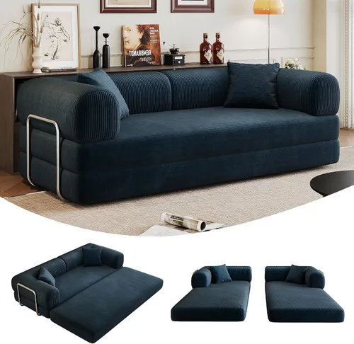 Miniatura 11 de Sofá cama convertible de 80 pulgadas, sofá cama plegable de pana con almohadas, sofá de compresión moderno sin hueso sin montaje, sofá de compresión