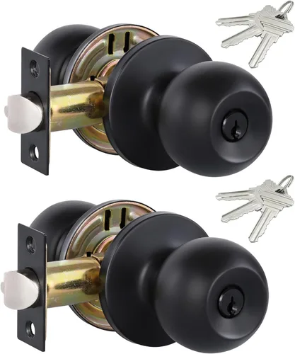 Miniatura 18 de Lanwandeng Paquete de 3 pomos de puerta de privacidad color negro mate con cerradura para dormitorio/baño, cerraduras de puerta interior sin llave