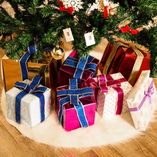 Miniatura 6 de Tatuo Falda de árbol de Navidad de 20 pulgadas, falda de árbol de invierno de felpa sintética esponjosa de piel blanca para decoraciones de Navidad