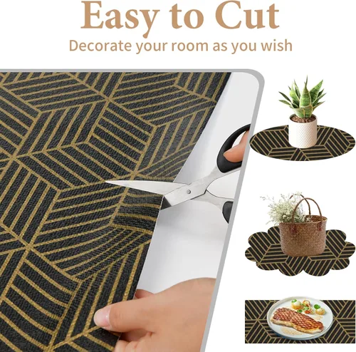 Miniatura 4 de Lámina para revestir estantes de cocina, cajones y alacenas, gruesa, antideslizante, sin adhesivo y fácil de limpiar, incluye cuchillo y cinta Dorado