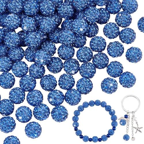 Pandahall - Bolas de arcilla de 10 mm, tipo discoteca con 100 unidades, cuentas de polímero de arcilla con diamantes de imitación, creaciones Azul