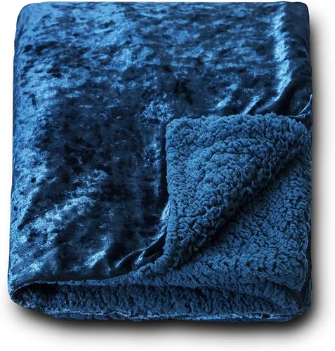 Miniatura 2 de Lujosa manta reversible de terciopelo triturado y sherpa para sofá cama (gris)