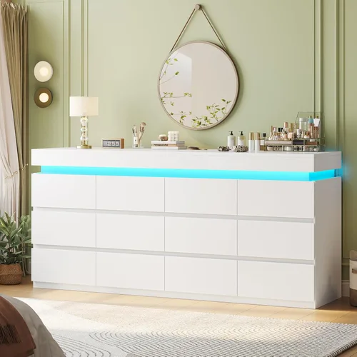 Miniatura 10 de HAUOMS Cómoda alta de 5 cajones con luz LED, cómoda moderna negra para dormitorio, cómodas de armario con cajones para sala de estar, entrada