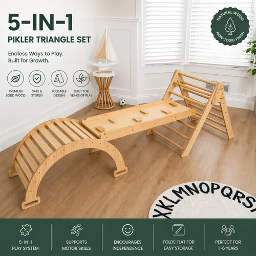 Miniatura 3 de Avenlur Hazel - Gimnasio de escalada interior 5 en 1, juego de escalada Waldorf y Montessori con escalera triangular, rampa de escalada, escalador