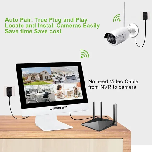Miniatura 6 de Sistema de cámara de seguridad inalámbrica 2K para exteriores con monitor de 10.1 pulgadas, 4 cámaras con cable de 3MP alimentadas por enchufe
