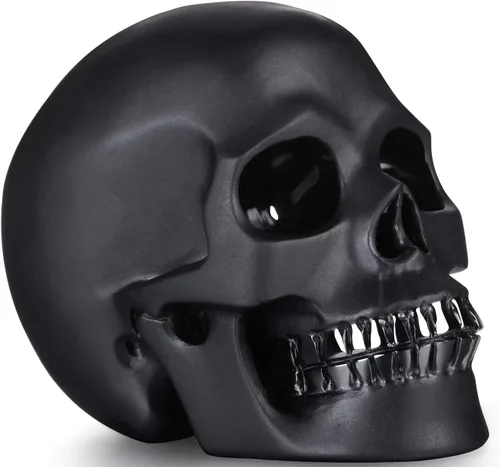 Miniatura 8 de Skullis Calavera de cristal de obsidiana negra esmerilada de 5.0 pulgadas, escultura artística de piedras preciosas talladas a mano, estatua