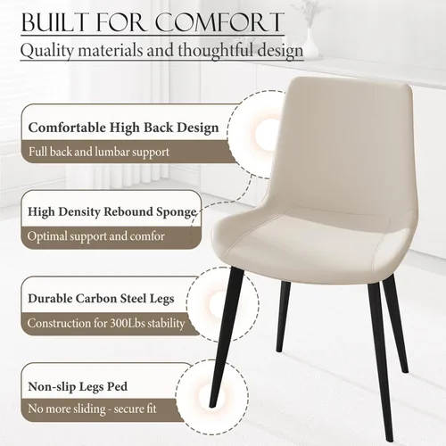 Miniatura 6 de Juego de 6 sillas de comedor, modernas sillas de comedor tapizadas de piel sintética con patas de metal resistentes y respaldo cómodo, sillas Beige