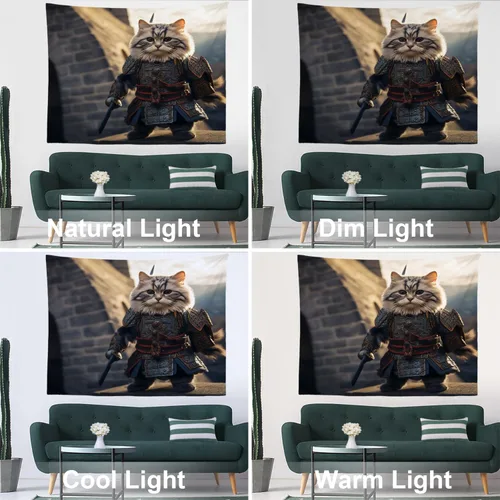 Miniatura 8 de Batmerry Cat In Armor Polyester Tapestry, Cat Armor Sword Warrior Battle Shield Lightweight Wall Hanging High-Definition Print Backdrop For Dorm