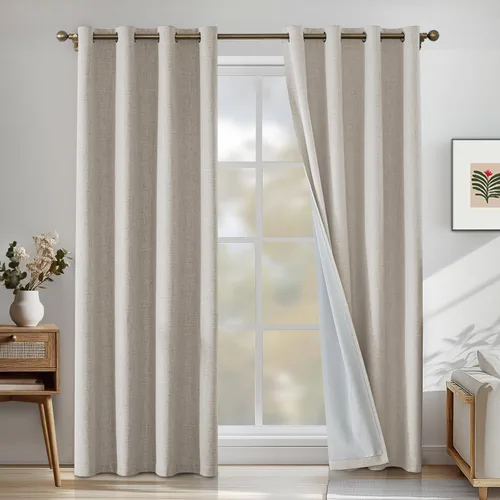 Miniatura 69 de Cortinas de lino 100% opacas para dormitorio, cortinas opacas de 45 pulgadas de largo, cortinas de oscurecimiento de habitación para sala de estar