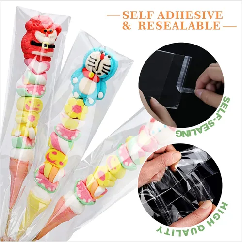 Miniatura 3 de 100 bolsas de celofán resellables transparentes de 2 x 8 pulgadas de largo, con solapa adhesiva, envoltura de regalo, embalaje de plástico
