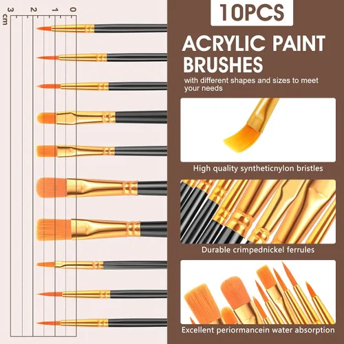 Miniatura 4 de ESRICH Juego de 40 piezas de pintura acrílica, kit de suministros de pintura artística con 24 pinturas, 2 paneles de lienzo, 10 pinceles, caballete