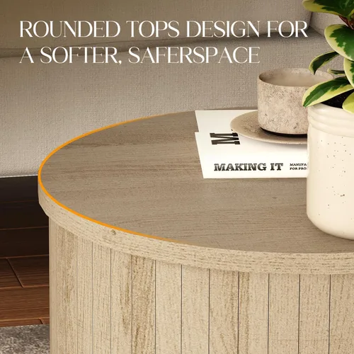 Miniatura 3 de Mesa auxiliar redonda acanalada para sala de estar, moderna mesa auxiliar de madera para sofás y sofás para espacios pequeños, mesa de noche de 21.9