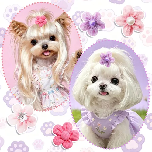 Miniatura 6 de 60pcs Dog Hair Bows with Rubber Bands – Handmade Mix of Bows and Flowers, Small Puppy Grooming Accessories for Yorkie & Tiny Dogs