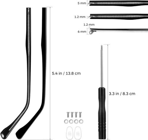 Miniatura 4 de 1 par de lentes de repuesto para lentes universales de repuesto para lentes negros, brazos, piernas, kit de reparación de cristales delgados