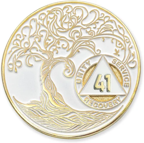 Miniatura 37 de 20 Year Sobriety Mint Twisted Tree of Life - Medallón de recuperación AA chapado en oro, fichas y fichas, color negro
