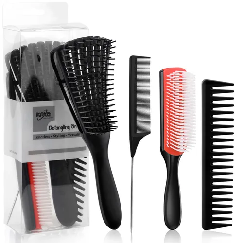 Miniatura 12 de 4 piezas de juego de cepillo para cabello rizado para adultos y niños húmedos o secos, cepillo desenredante para cabello 3/4ABC con peine de dientes