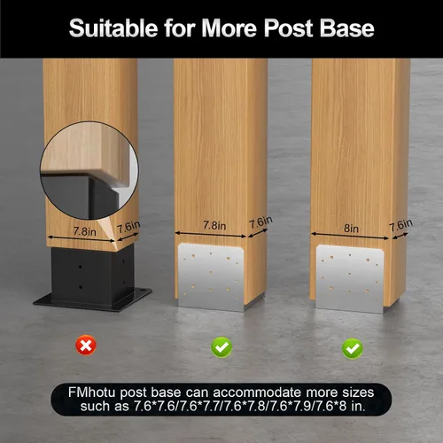 Miniatura 4 de Base de poste de 8 x 8 pulgadas, 2 soportes de anclaje ajustables de acero inoxidable (interno de 7.5 x 7.5 pulgadas), base de poste ajustable