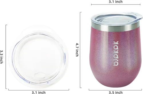Miniatura 3 de BJPKPK 2 vasos de vino aislados de 12 onzas, tazas de café al vacío de doble pared de 12 onzas con tapa, vasos de vino de acero inoxidable