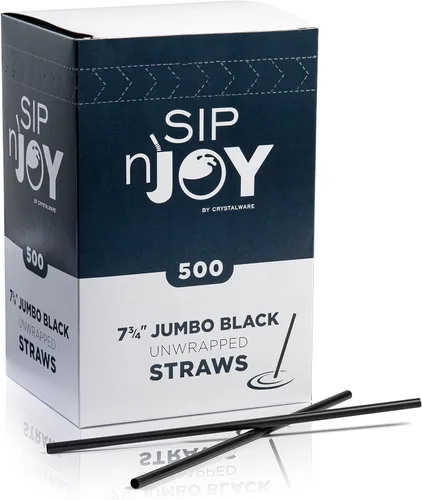 Crystalware, pajitas de plástico negro, 7 3/4 pulgadas, paquete jumbo de 500 pajitas, 2 paquetes