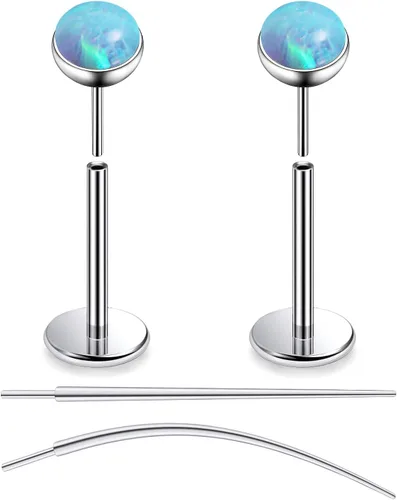 Miniatura 51 de F136 - Aretes de titanio 20/18/16G sin rosca, con parte trasera plana, multicolor, ópalo, nariz, labret Medusa Monroe, piercing con forma cónica
