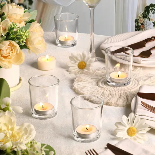 Miniatura 5 de LETINE Clear Glass Tea Light Holders Set of 6 - Votive Candle Holders for Weddings, Events, Home, Bridal Shower, Birthday, Christmas, Party Table