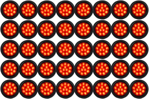 Miniatura 52 de Kit de tapones de cableado con cubierta de hule para luz trasera LED redonda de 4", 12 ledes, para RV, camioneta Luz roja - Lente transparente