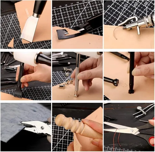 Miniatura 7 de IMZAY Kit de trabajo de cuero de 415 piezas, kit de herramientas de cuero, kit de manualidades de cuero para principiantes con herramientas