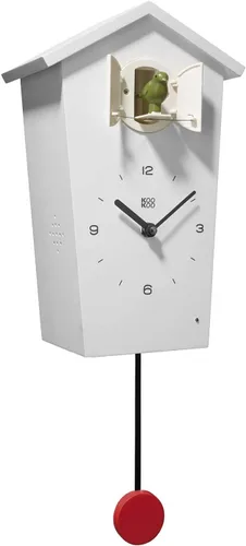 KOOKOO Casa de pájaros blanca, reloj de cuco de diseño moderno con 12 voces naturales de pájaros o llamada de cuco Blanco