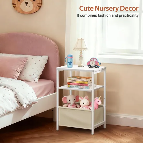 Miniatura 2 de MISSLO Mesita de noche para niños pequeños con cesta de almacenamiento, mesita de noche para niños con mesa grande para sala de estar, fácil