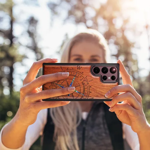 Miniatura 5 de Carveit Funda de madera de diseñador para Samsung Galaxy S22 Ultra [grabado de madera e incrustaciones de carcasa] Diseño único de madera anticaídas