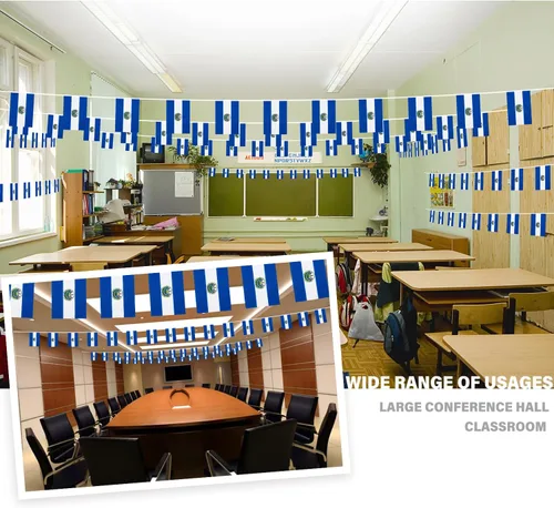Miniatura 2 de Bandera de cuerda de El Salvador, pequeña bandera de mini banderines salvadoreños, decoración nacional del país para escuela, fiesta, eventos