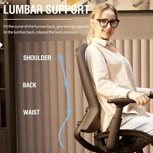Miniatura 4 de ELABEST T96 - Silla de oficina de malla, silla ergonómica para computadora y escritorio, silla de tarea resistente - Soporte lumbar y apoyabrazos