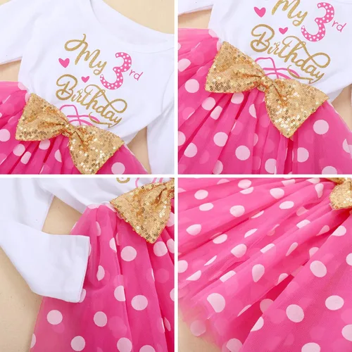 Miniatura 6 de ODASDO Vestidos de princesa de manga larga con tutú y lazo para fiesta de cumpleaños de 1, 2 y 3 cumpleaños