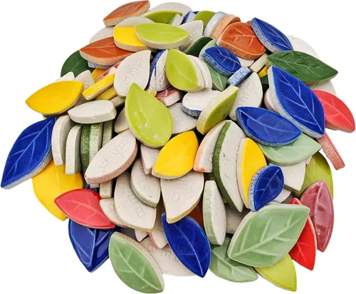Miniatura 7 de Azulejos de mosaico de cerámica en forma de hoja de 500g/1.1lb, piezas de mosaico de cerámica para manualidades, azulejos de mosaico para decoración