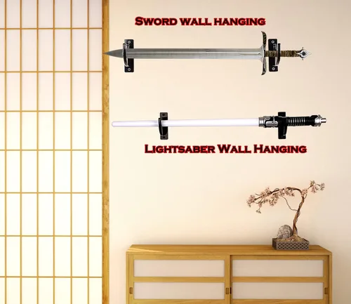 Miniatura 3 de Soporte de pared para sable de luz, paquete de 2 espadas Katana Samurai de acrílico negro, soporte de sable de luz para pared, pantalla horizontal