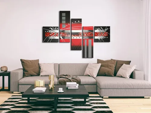 Miniatura 3 de Wieco Art Pinturas abstractas de paisaje al óleo sobre lienzo, arte de pared para sala de estar, dormitorio, decoración del hogar, nubes rojas