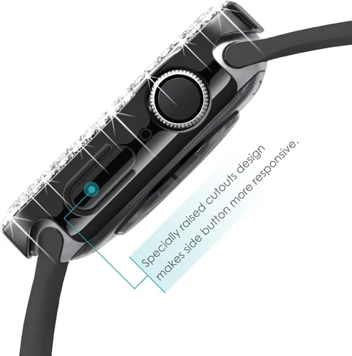 Miniatura 5 de NewWays Paquete de 2 carcasas brillantes para Apple Watch, 1.496 pulgadas, Series 3, 2, 1, diamantes de imitación de cristal con diamantes