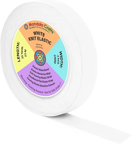 Miniatura 23 de Mandala Crafts Carrete de bandas elásticas anchas de 1/2 pulgada color beige para cinturas de pantalones, costura y manualidades DIY, 88 yardas