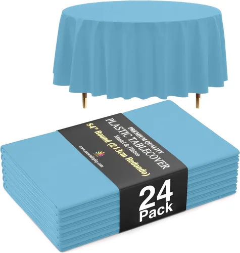 Miniatura 81 de Exquisite 66% Thicker Premium Aqua Round Tablecloth 0.5 Mil 6 Pack Plastic Table Cloth Disposable 84 Inch Round Plastic Tablecloth Won't Tear Easily
