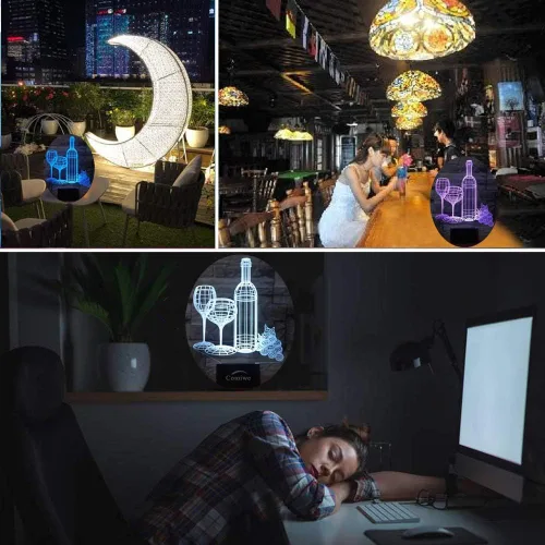 Miniatura 4 de Luz nocturna de ilusión 3D de copa de vino, lámpara de noche LED regulable de 16 colores con control táctil y remoto, USB y alimentada por batería