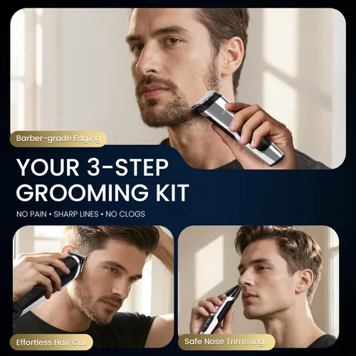 Miniatura 6 de Ufree Kit de recortadora de barba 3 en 1, maquinilla de afeitar eléctrica para bigote, cuerpo y nariz, pelo facial, recortadora de pelo profesional
