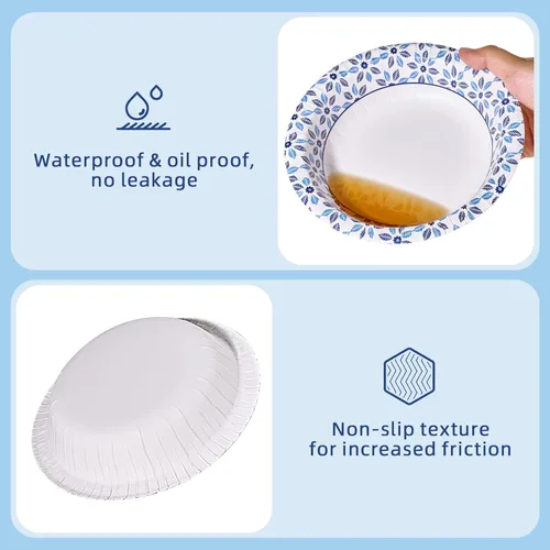 Miniatura 2 de JOLLY CHEF 160 unidades de cuencos de papel de 20 onzas a prueba de remojo, cuencos desechables resistentes estampados al por mayor para cena o Azul