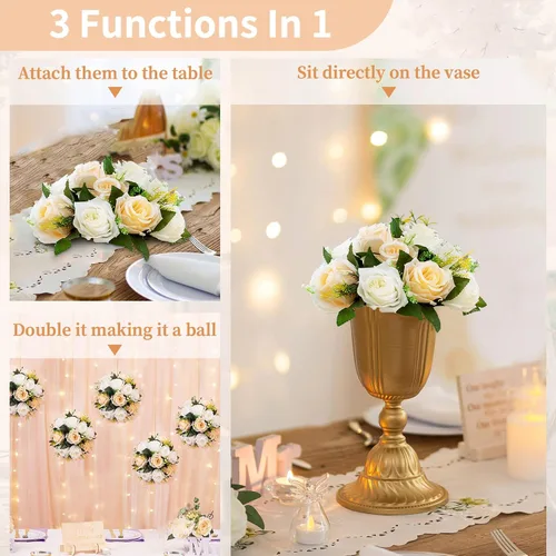 Miniatura 55 de NUPTIO Centros de mesa de flores para mesas de boda: arreglo de bolas de flores artificiales rosa y blanco para bodas, fiestas, 2 piezas de rosas