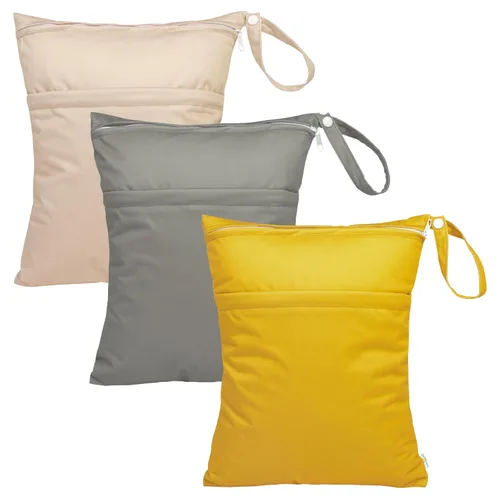 Miniatura 18 de babygoal Bolsas para artículos húmedos y secos, paquete de 3, bolsas de viaje reutilizables impermeables para trajes de baño, pañales de tela