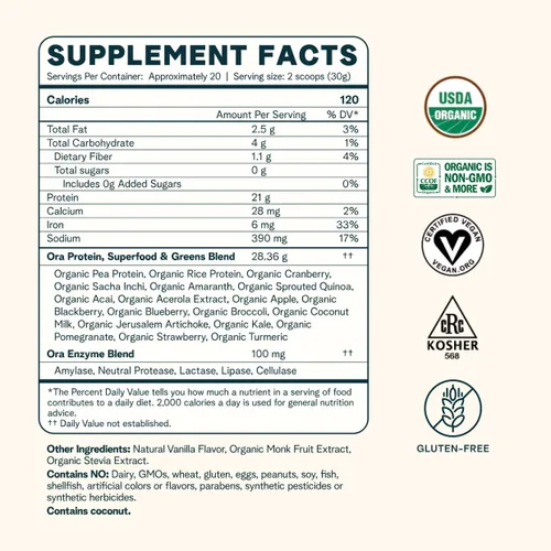 Miniatura 5 de Ora Organic Paquete de energía de equilibrio hormonal y proteína: apoya la piel, el estado de ánimo, la energía, Cordyceps y cereza de acerola +