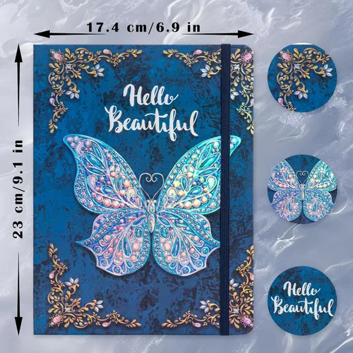 Miniatura 2 de Diario universitario para escribir-B5 - Cuaderno de tapa dura en relieve de mariposa 3D - Diario de escritura para mujeres con banda elástica