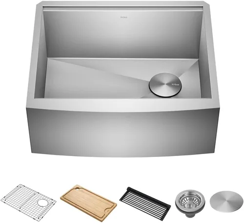 Miniatura 19 de KRAUS Kore KWF210-27 - Fregadero de cocina de acero inoxidable de calibre 16 con estación de trabajo de granja de 27 pulgadas con accesorios
