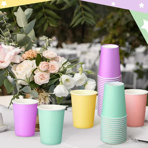 Miniatura 7 de Funtery 100 vasos de papel pastel de 9 onzas, tazas de color chocolate caliente pastel, suministros para fiestas familiares, botella desechable