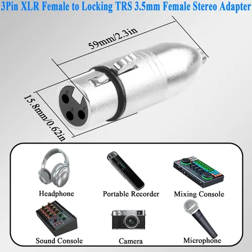 Miniatura 6 de QIANRENON XLR a bloqueo TRS 0.138 in micrófono conector 3pin XLR hembra a bloqueado 1/8 TRS hembra adaptador de audio equilibrado X-L-R a