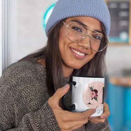 Miniatura 4 de Taza de café personalizada con letra inicial de nombre, doble cara, color negro, de 11 o 15 onzas, taza de cerámica personalizada, regalos